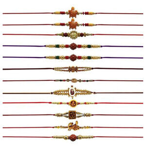 Assorted Stylish Raksha Bandhan Dora Rakhi With Roli & Chawal Set Of 12 Multi
